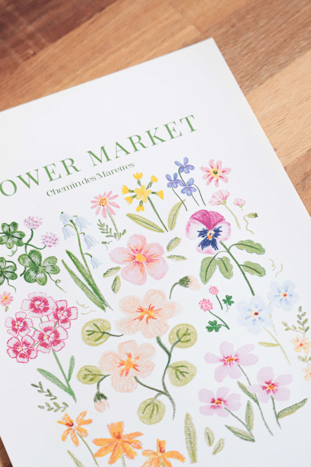 Affiche illustrée  flower market - illustration fleurie au pastels , art print décoration botanique de Chemin des Marettes 