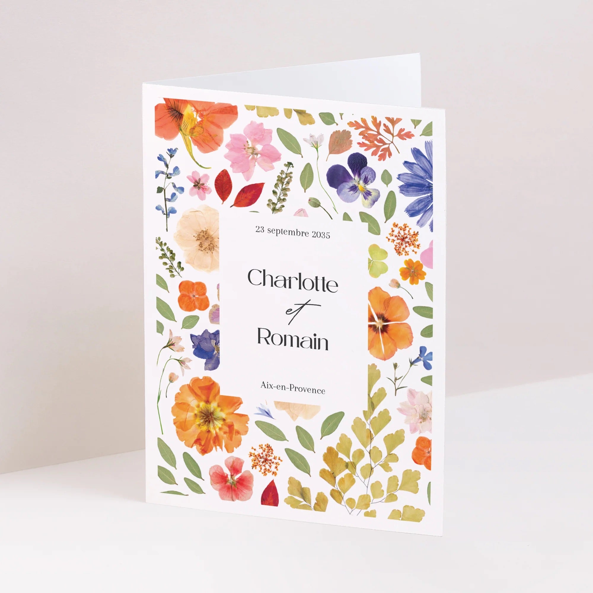 faire part mariage fleuri portrait mason june x chemin des marettes