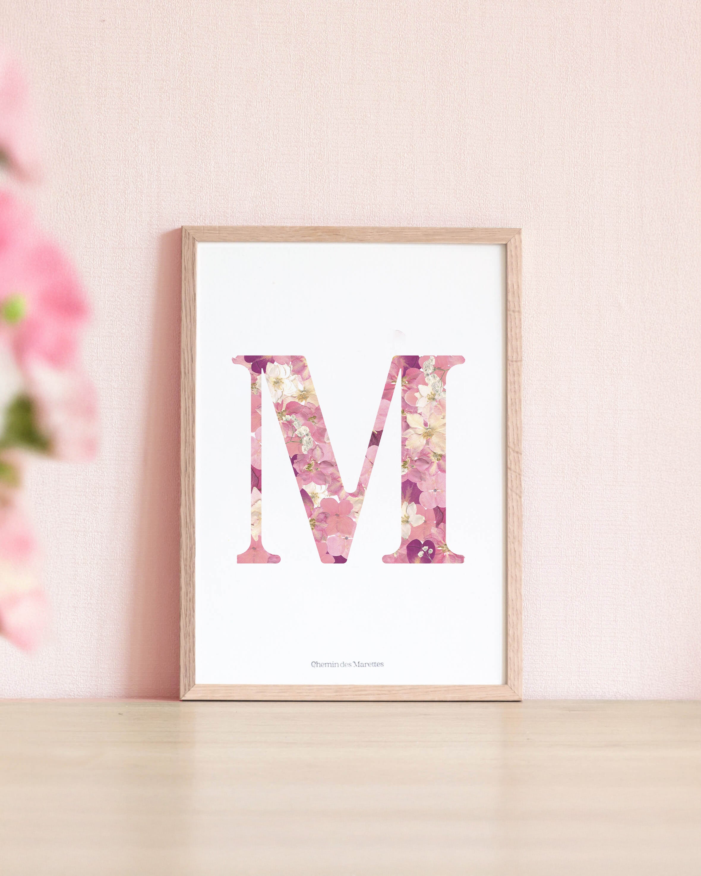 Herbier Lettre fleurie - rose